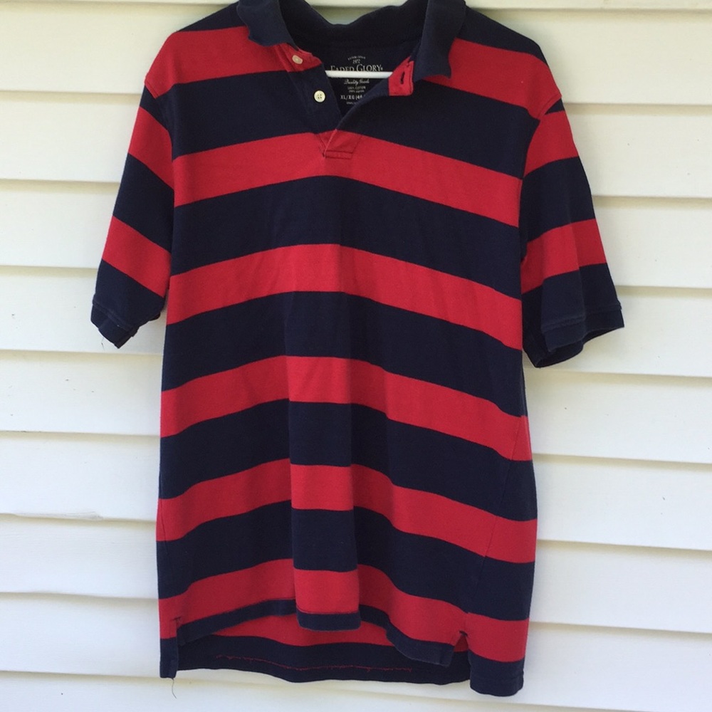 Men's Polo Faded Glory Navy & Red striped. XL - Picture 3 of 3